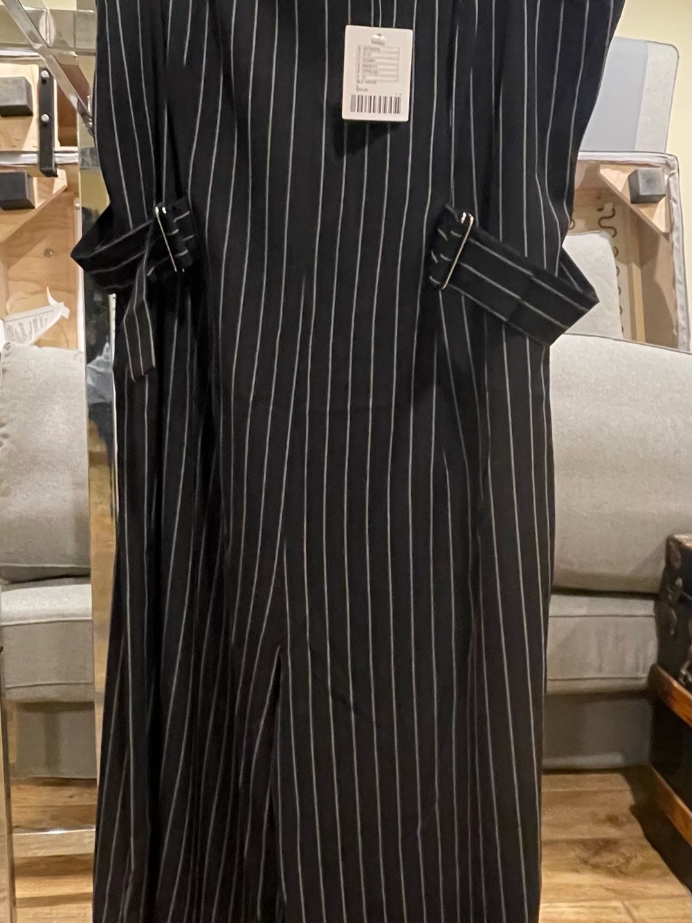 Silence & Noise Sleeveless Pinstripe Wide-Leg Jumpsuit - Black, L, NWT - Picture 4 of 4